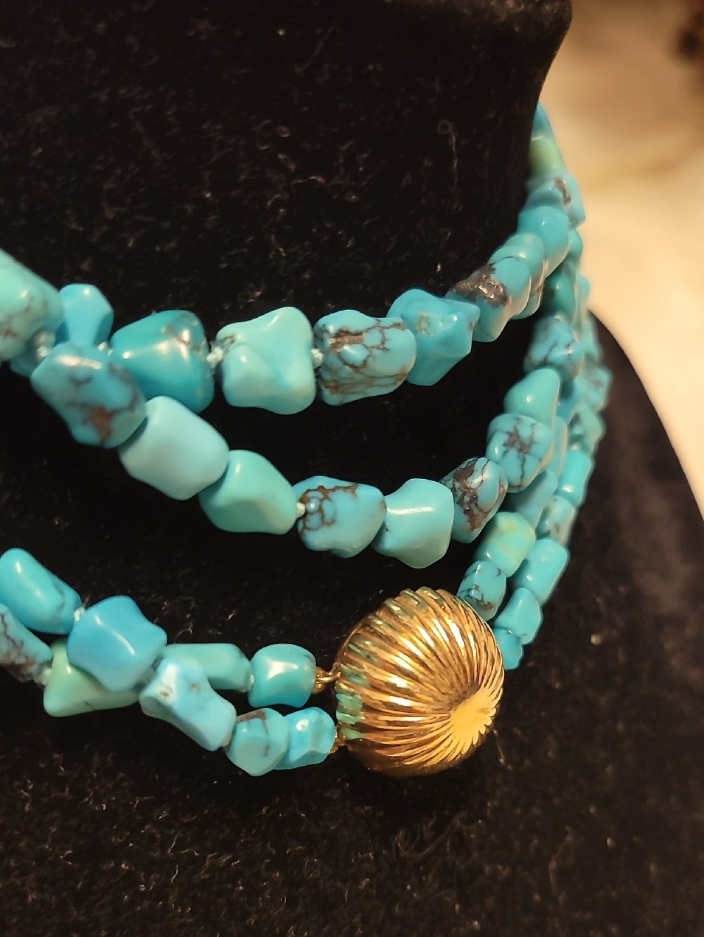 14k Vintage Turquoise Nuggets and Gold Beaded Necklace - Picture 10 of 11